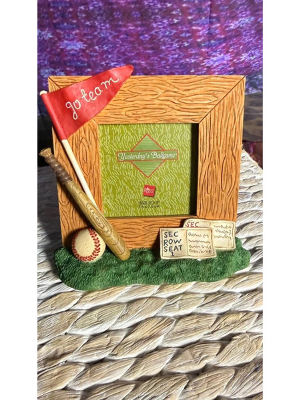 Russ Berrie Yesterdays Ballgame Baseball Picture Frame 3D Sports 3x3 Photo